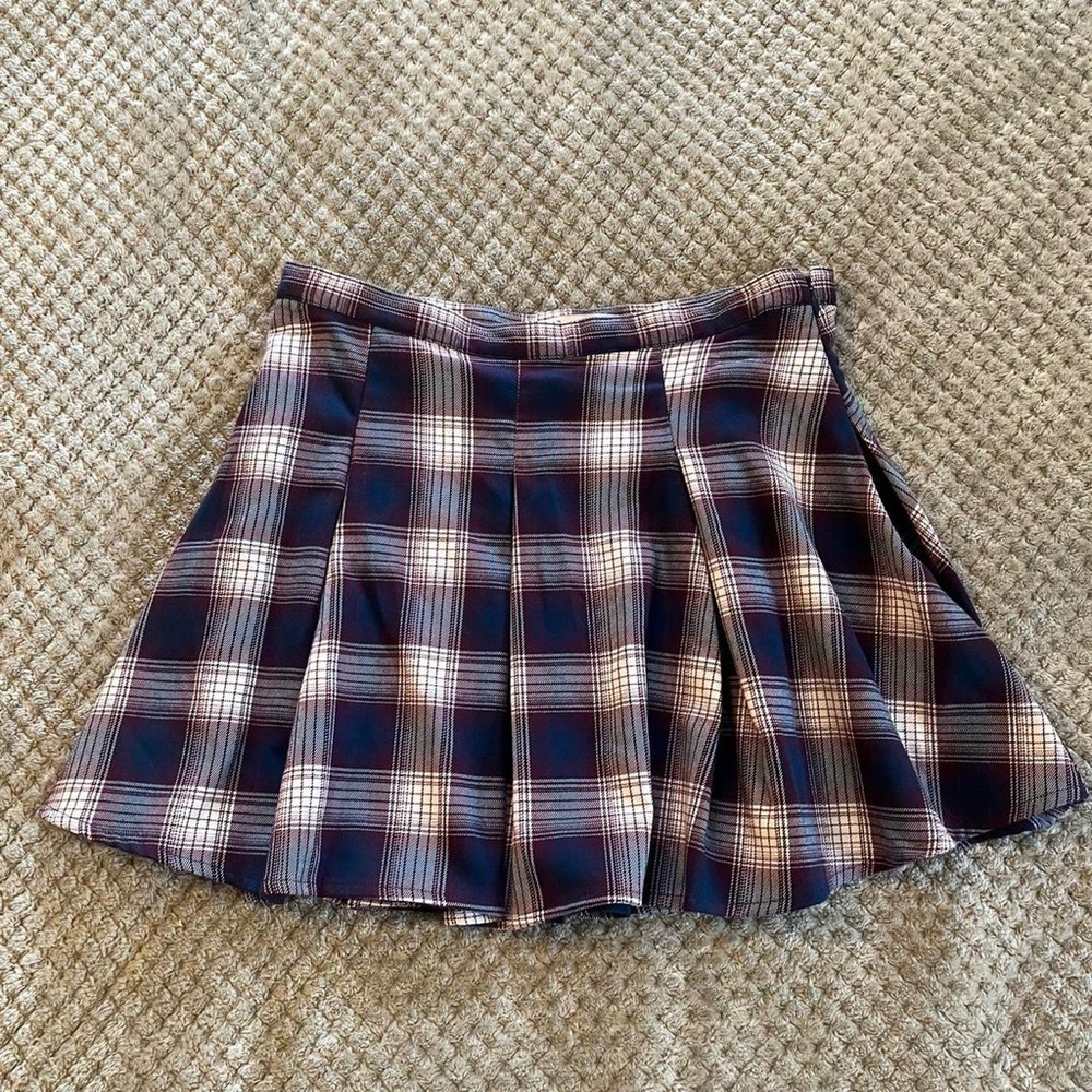 SO Purple and White Skater Mini Skirt Pleated